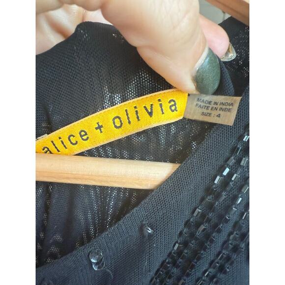 Alice + Olivia Little Black Dress Sequin Cocktail Beaded Size 4 - Picture 8 of 8